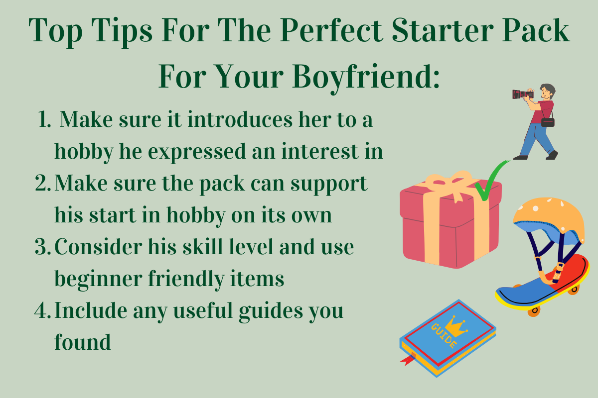 Infographic on top tips for a starter pack for boyfriend